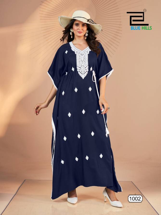 Honey By Blue Hills Designer Embroidery Rayon Kaftan Kurtis Wholesale Price In Surat
